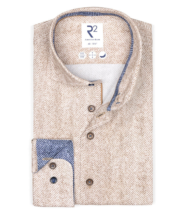 122.WSP.022 heren overhemd beige bruin visgraat print