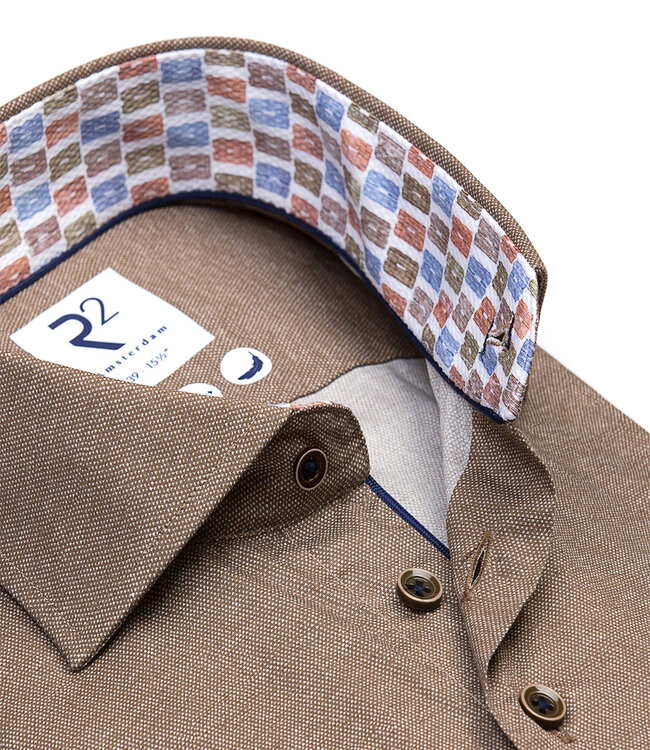 122.WSP.037 heren overhemd bruin structuur katoen stretch