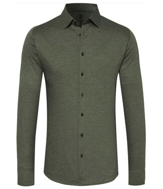 Jersey shirt raglan mouwinzet donker olijfgroen forrest green pique wide spread kent