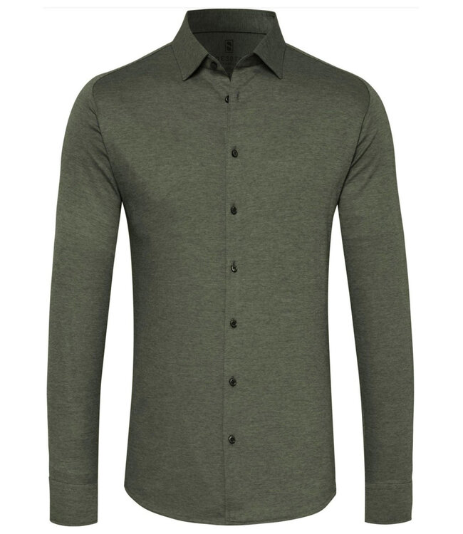 Jersey shirt raglan mouwinzet donker olijfgroen forrest green pique wide spread kent