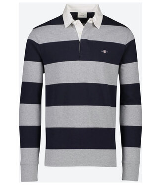 Gant grijs melange-donkerblauw heren streep rugby shirt sweater