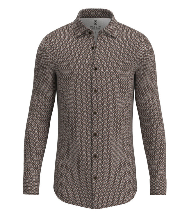 Desoto overhemd beige bruin grafische print