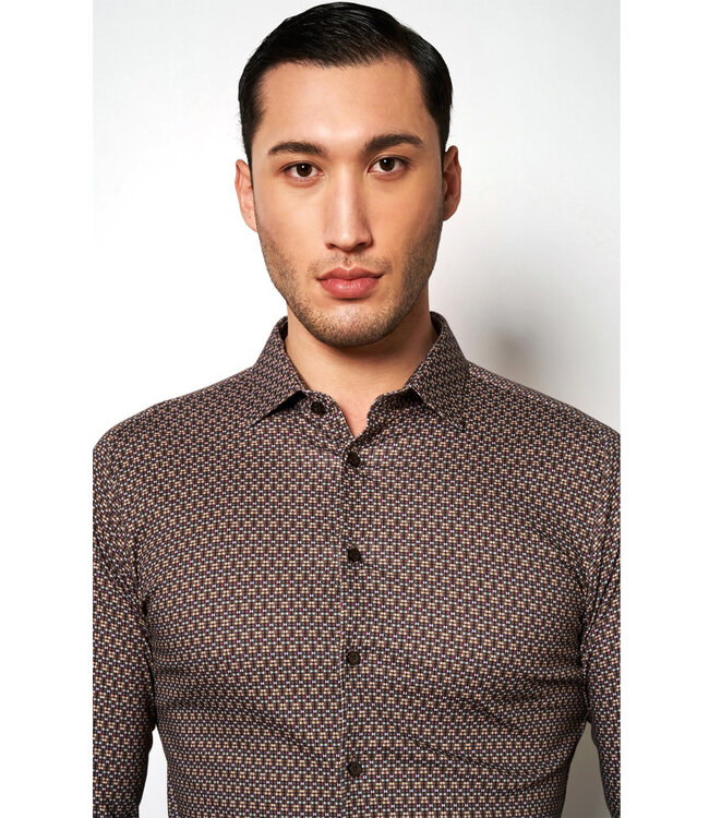 Desoto overhemd beige bruin grafische print