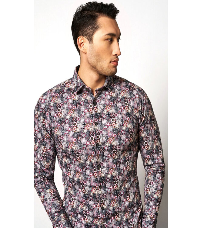 Desoto 69128-3 415 overhemd bordeaux rood brique grijs bloemenprint