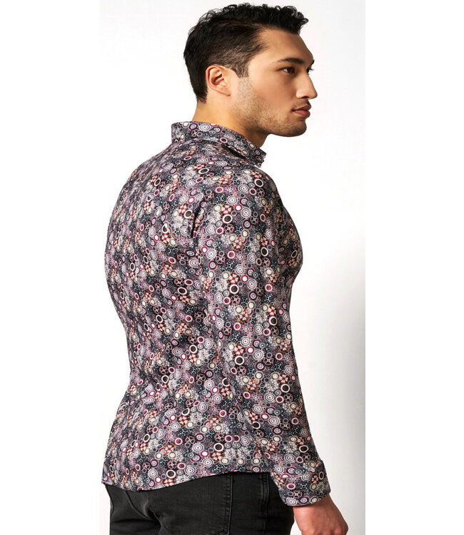 Desoto 69128-3 415 overhemd bordeaux rood brique grijs bloemenprint