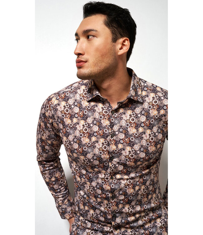 Desoto 67328-3 220 overhemd bruin brique grijs bloemenprint