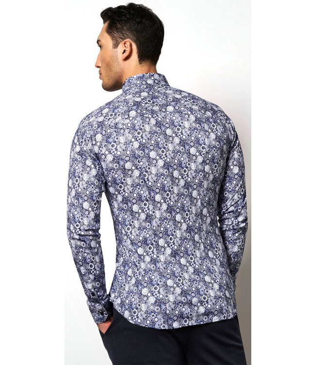 Desoto 67128-3 523 overhemd blauw donkerblauw wit bloemenprint