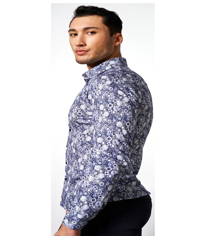 Desoto 67128-3 523 overhemd blauw donkerblauw wit bloemenprint