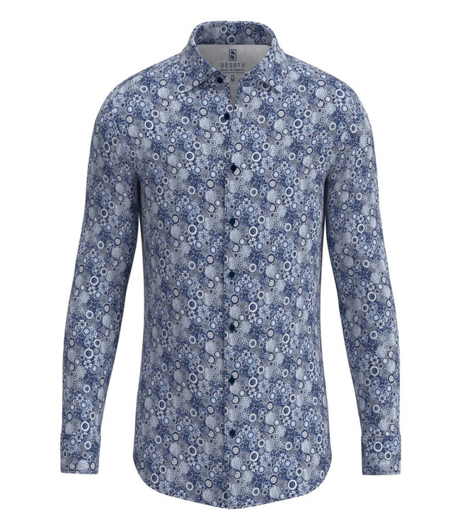 Desoto 67128-3 523 overhemd blauw donkerblauw wit bloemenprint