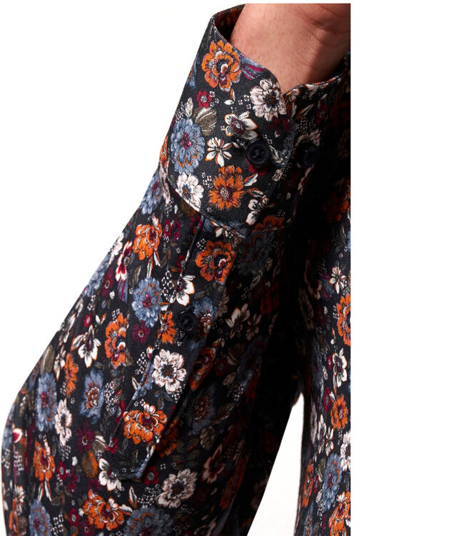 Desoto 69128-3 316 overhemd antraciet grijs brique blauw bloemenprint