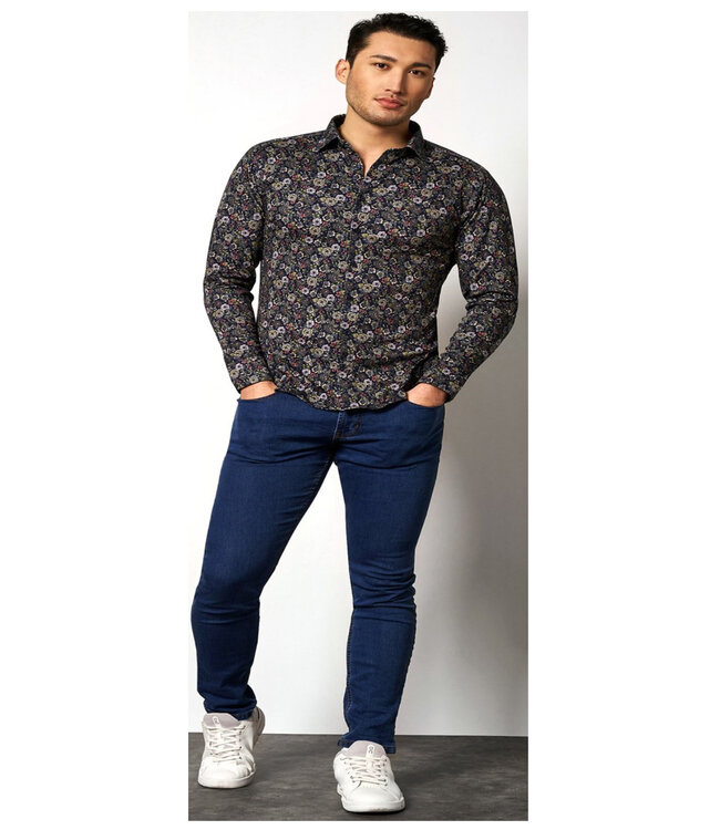 Desoto 67228-3 621 overhemd donkerblauw groen beige bloemenprint