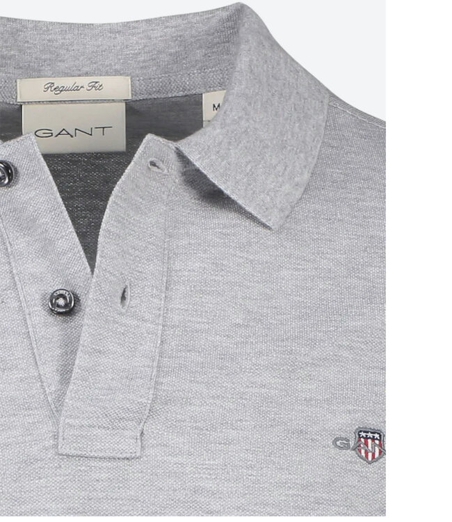 Gant gant heren polo grijs melange lange mouw