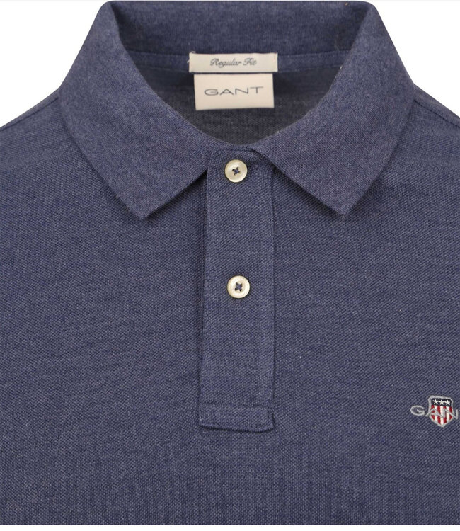 Gant gant heren polo jeans blauw melange lange mouw