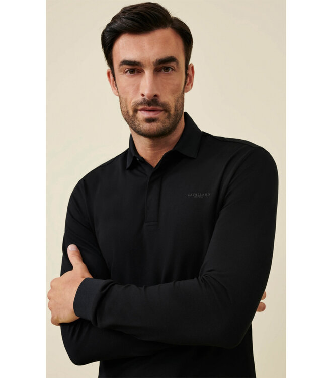 Cavallaro heren Basso polo lange mouw long sleeve zwart katoen stretch