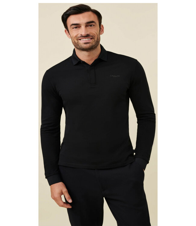 Cavallaro heren Basso polo lange mouw long sleeve zwart katoen stretch