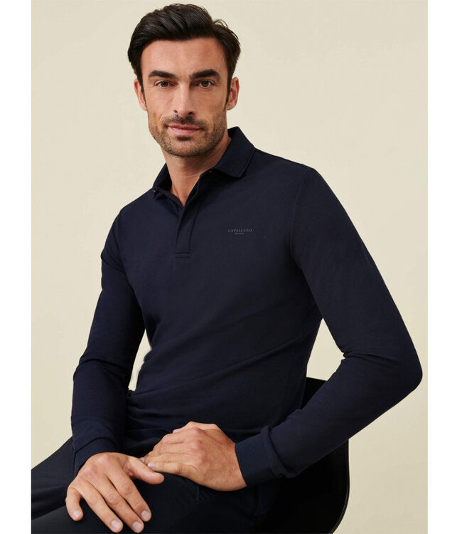 Cavallaro heren Basso polo lange mouw long sleeve donkerblauw katoen stretch