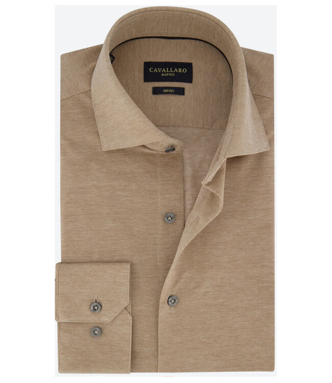 Cavallaro 110235004 812 heren jersey pique overhemd beige bruin piquo shirt dark sand