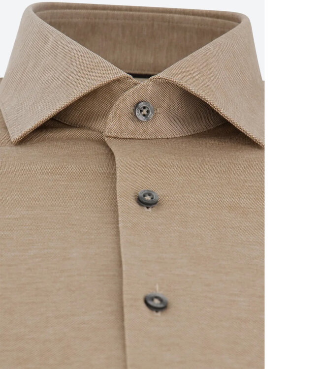 Cavallaro 110235004 812 heren jersey pique overhemd beige bruin piquo shirt dark sand