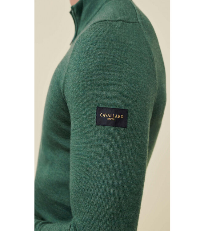 Cavallaro 118235002 530 heren groen zipper trui ritsje merino wol sage green