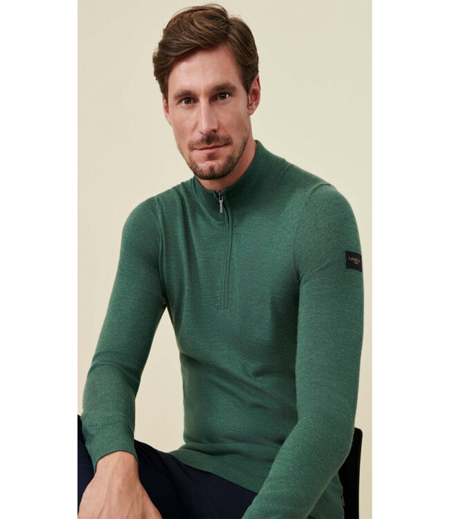 Cavallaro 118235002 530 heren groen zipper trui ritsje merino wol sage green