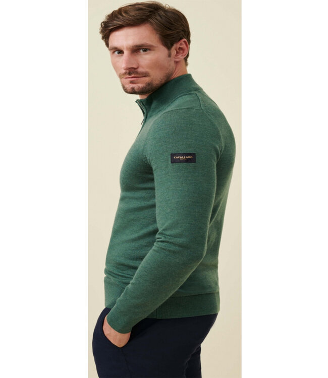 Cavallaro 118235002 530 heren groen zipper trui ritsje merino wol sage green