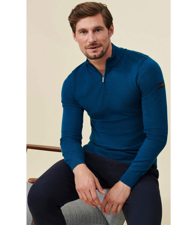 Cavallaro heren petrol blauw zipper trui  met ritsje