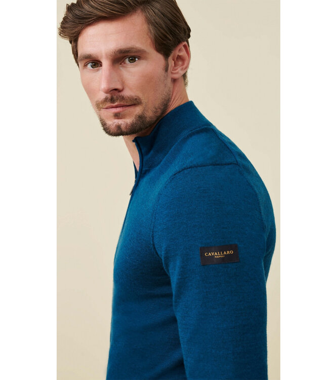 Cavallaro heren petrol blauw zipper trui  met ritsje