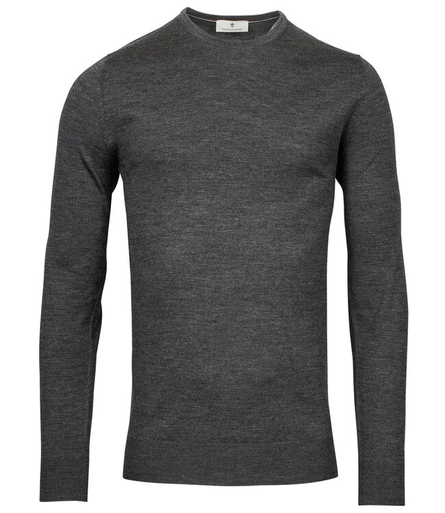Thomas Maine heren antraciet grijs ronde hals trui merino wol