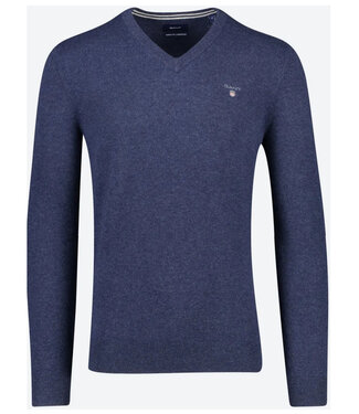 Gant heren donkerblauw melange v-hals trui