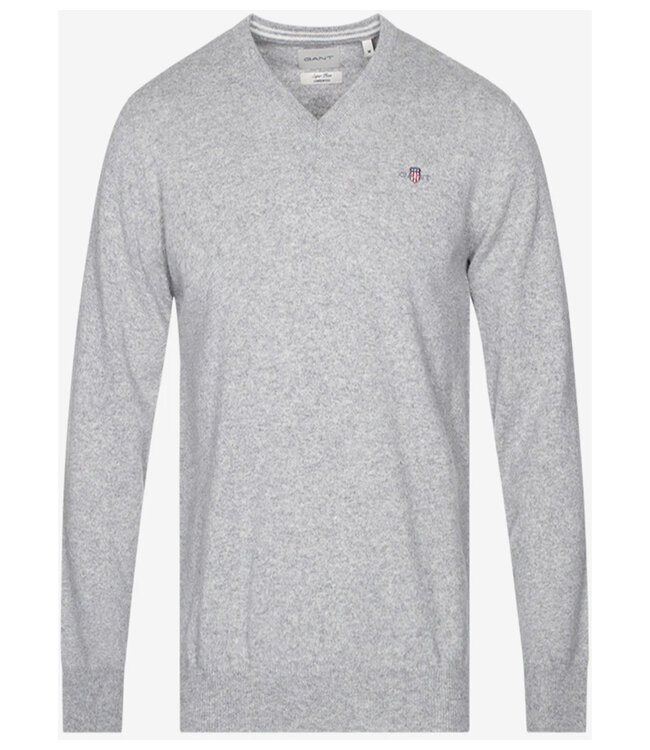 Gant heren grijs melange v-hals trui superfine lamswol