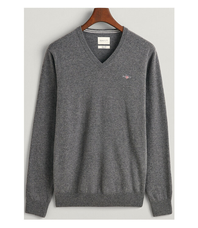 Gant heren charcoal melange v-hals trui superfine lamswol