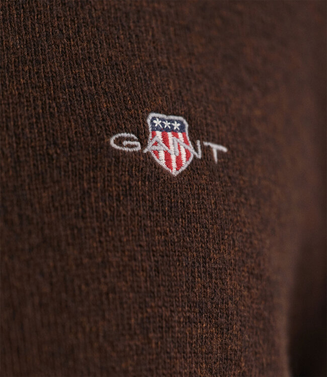 Gant heren donkerbruin melange v-hals trui superfine lamswol