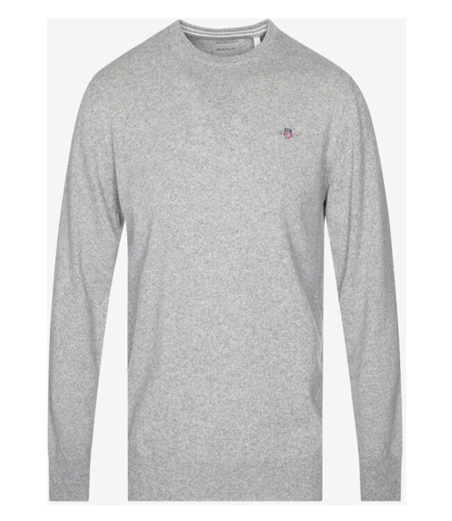 Gant 87211 93 heren grijs melange ronde hals trui superfine lamswol