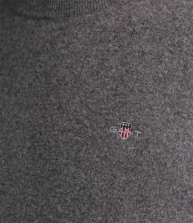 Gant heren charcoal melange v-hals trui superfine lamswol