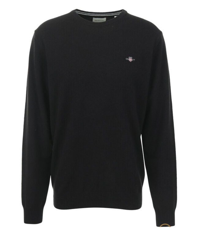 Gant 87211 5 heren zwart ronde hals trui superfine lamswol