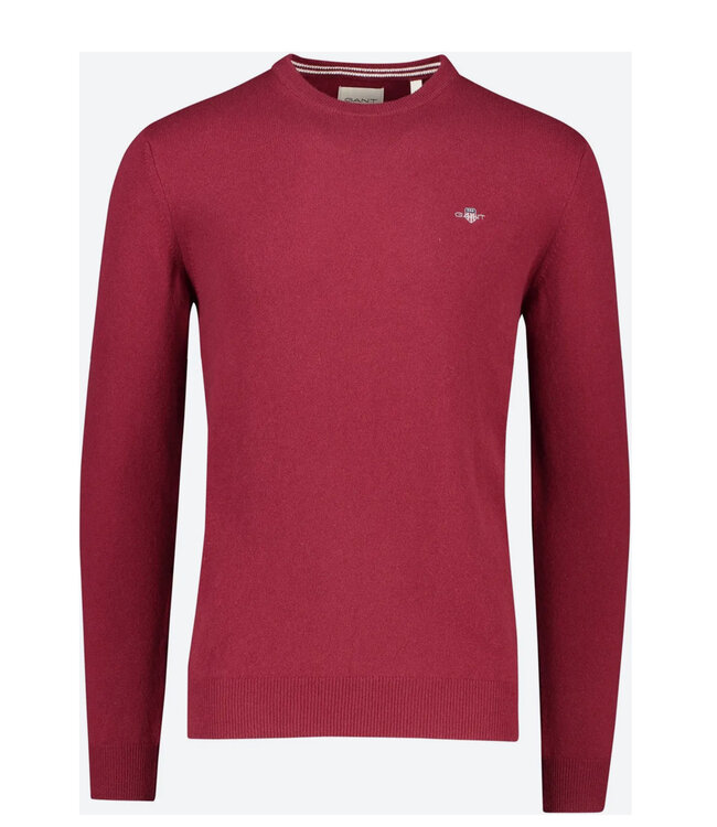 Gant 87211 605 heren bordeaux rood ronde hals trui superfine lamswol