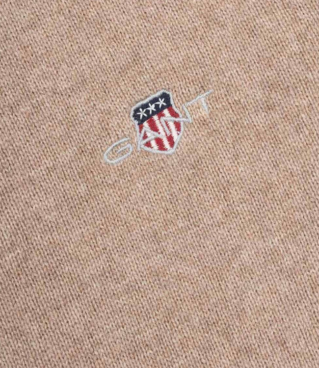 Gant 87211 295 heren beige melange ronde hals trui superfine lamswol