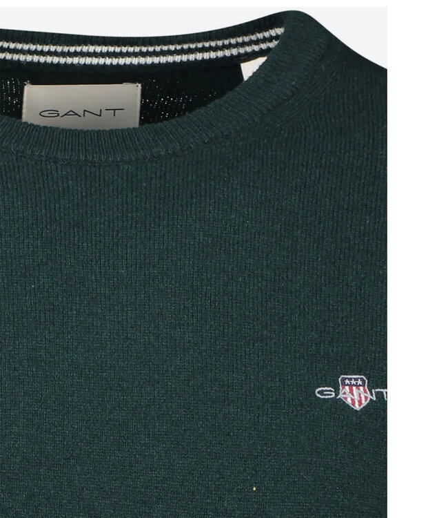 Gant 87211 374 heren donkergroen ronde hals trui superfine lamswol