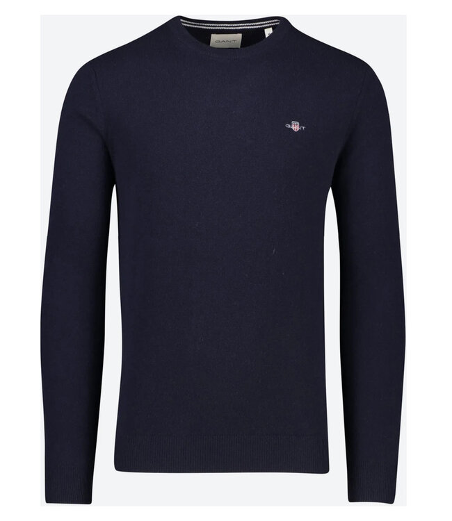 Gant 87211 410 heren donkerblauw ronde hals trui superfine lamswol