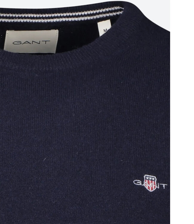 Gant 87211 410 heren donkerblauw ronde hals trui superfine lamswol