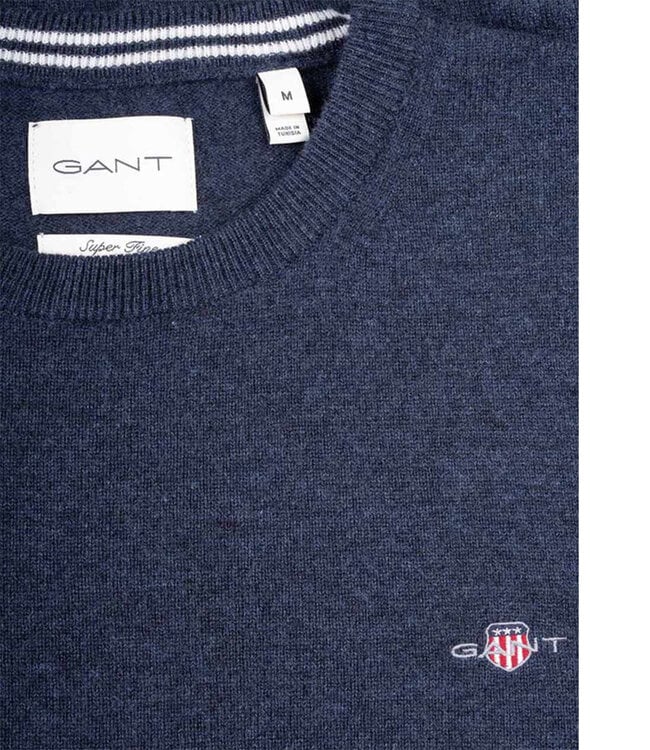 Gant 87211 480 heren dark navy melange ronde hals trui superfine lamswol
