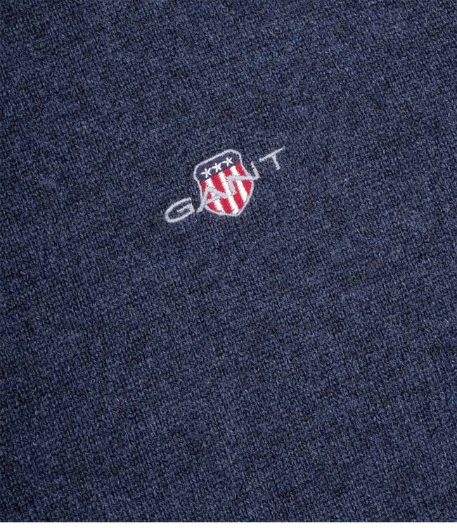 Gant 87211 480 heren dark navy melange ronde hals trui superfine lamswol