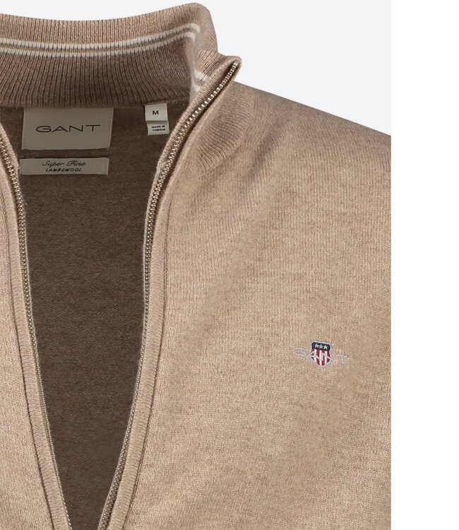 Gant 87214 295 heren beige melange vest superfine lamswol met rits en zakken
