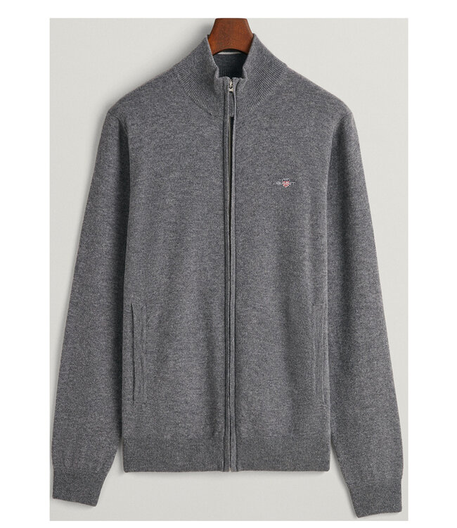 Gant 87214 92 heren dark grey melange vest superfine lamswol met rits en zakken