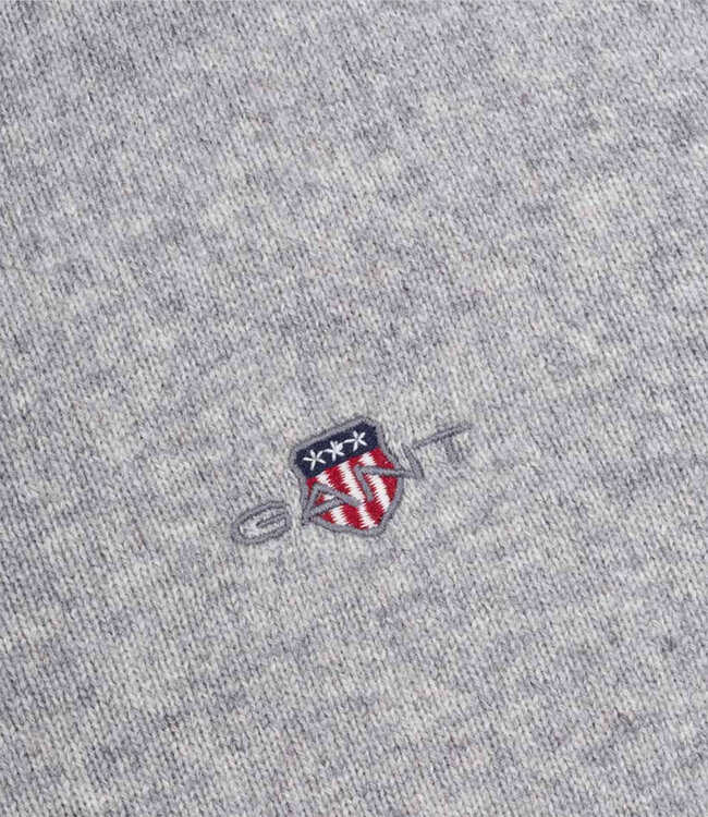 Gant 87213 93 heren grijs melange  zipper trui ritsje superfine lamswol