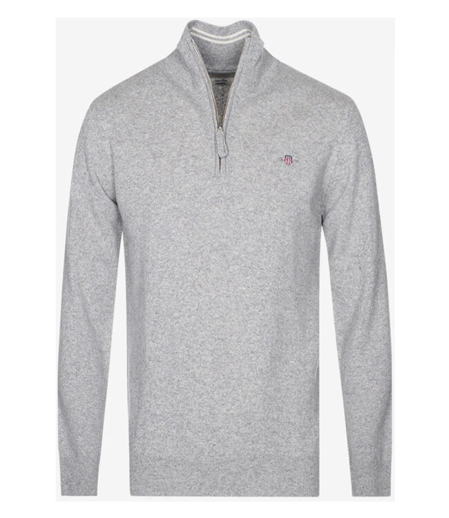 Gant 87213 93 heren grijs melange  zipper trui ritsje superfine lamswol