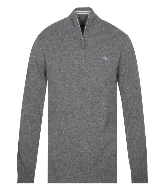 Gant 87213 90 heren charcoal melange zipper trui ritsje superfine lamswol
