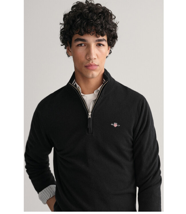 Gant 87213 5 heren zwart zipper trui ritsje superfine lamswol