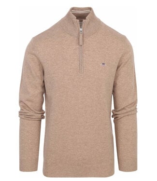 Gant heren beige melange zipper trui ritsje superfine lamswol