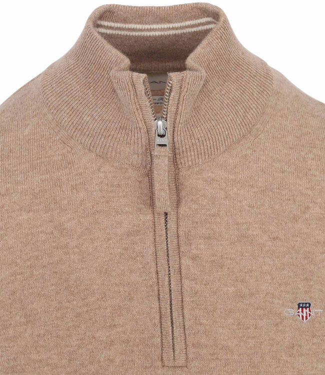 Gant 87213 295 heren beige melange zipper trui ritsje superfine lamswol